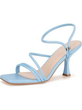 〽️Women Blue Elegant Strappy Kitten Heel Toe Square Ankle Strap Wedding Sandal